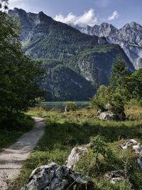 Scenic view of landscape and mountains against sky