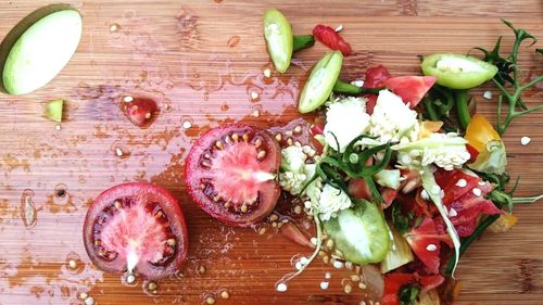 Close-up of food on wooden table