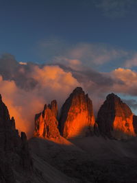 Rock formations against sky during sunset