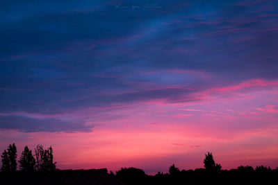 Low angle view of silhouette trees against romantic sky