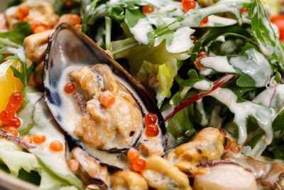 Close-up of chopped vegetables in plate