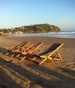 Scenic view of beach against clear sky