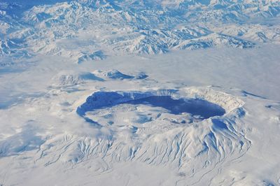 High angle view of snow covered mountain