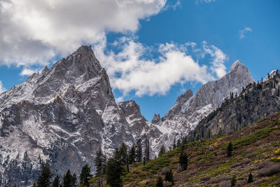 Low angle view of mountain range against sky