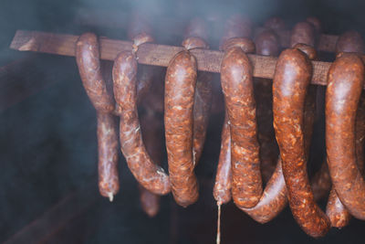Home roasting of quality sausages made from home-made killer sausages, which are  smoked