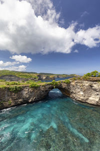 Scenic view of sea against cloudy sky