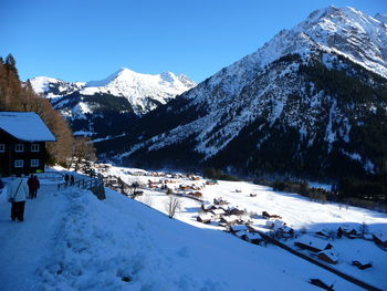 Snow covered mountains against sky