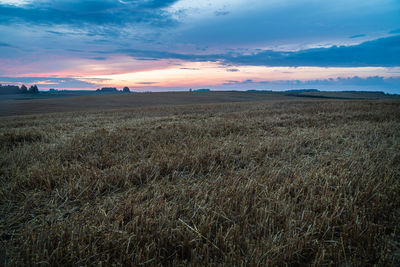 Scenic view of field against sky during sunset