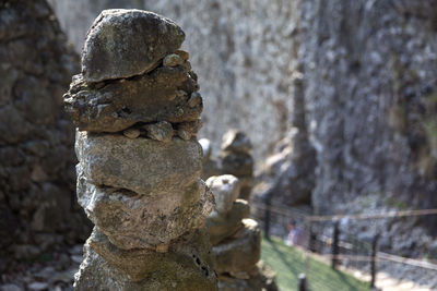 Stones stacked at tapsa temple by maisan mountain