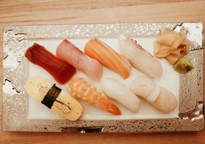 High angle view of food on table