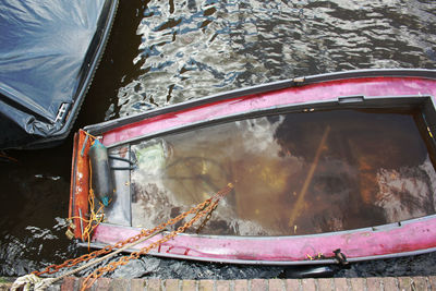 High angle view of abandoned boat