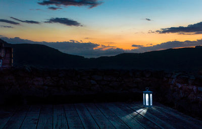 Scenic view of mountains against sky during sunset