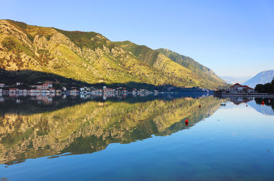 Scenic view of lake against blue sky