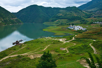 Scenic view of lake and mountains