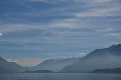 Scenic view of mountains against cloudy sky