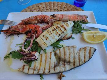 High angle view of meal served on table