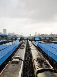 High angle view of train against sky