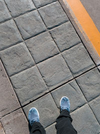 Low section of man standing on cobblestone street