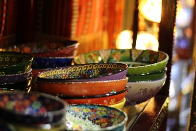 Close-up of multi colored candies in bowl