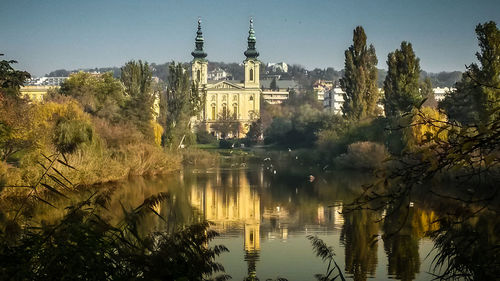 Reflection of church in water