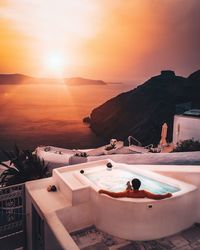 Scenic view of sea against sky during sunset