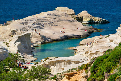 High angle view of rocks on beach