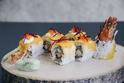 Close-up of sushi in plate on table