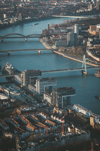 Sunset flight over cologne, germany