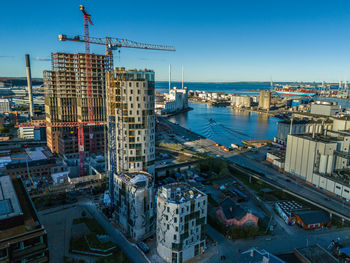 High angle view of buildings in city