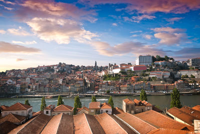 High angle shot of townscape against sky