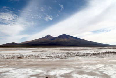 Scenic view of mountains against cloudy sky