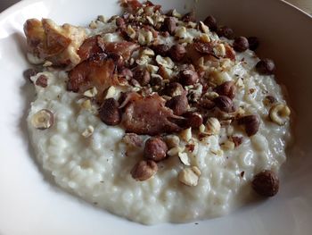 High angle view of breakfast served in plate