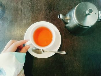 Close-up of tea cup on table