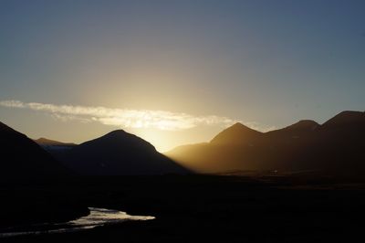 Scenic view of silhouette mountains against sky during sunset