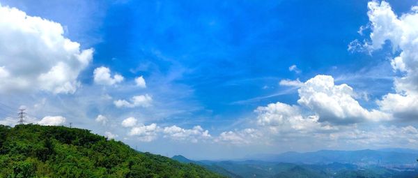 Scenic view of mountains against cloudy sky