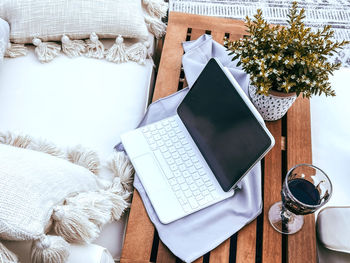 High angle view of laptop on table