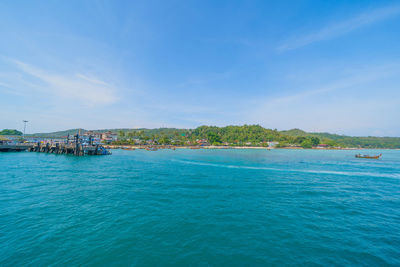 Scenic view of sea against blue sky