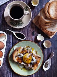 Directly above shot of breakfast served on table