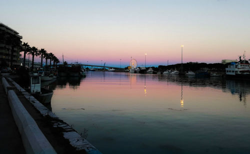 View of marina at sunset