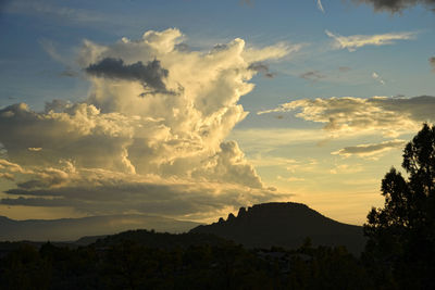 Scenic view of mountains against cloudy sky