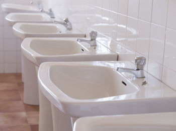 High angle view of white bathroom