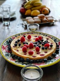 High angle view of dessert in plate on table