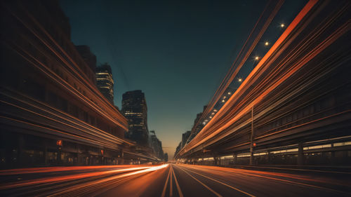 Light trails on road at night