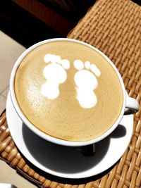 High angle view of coffee on table