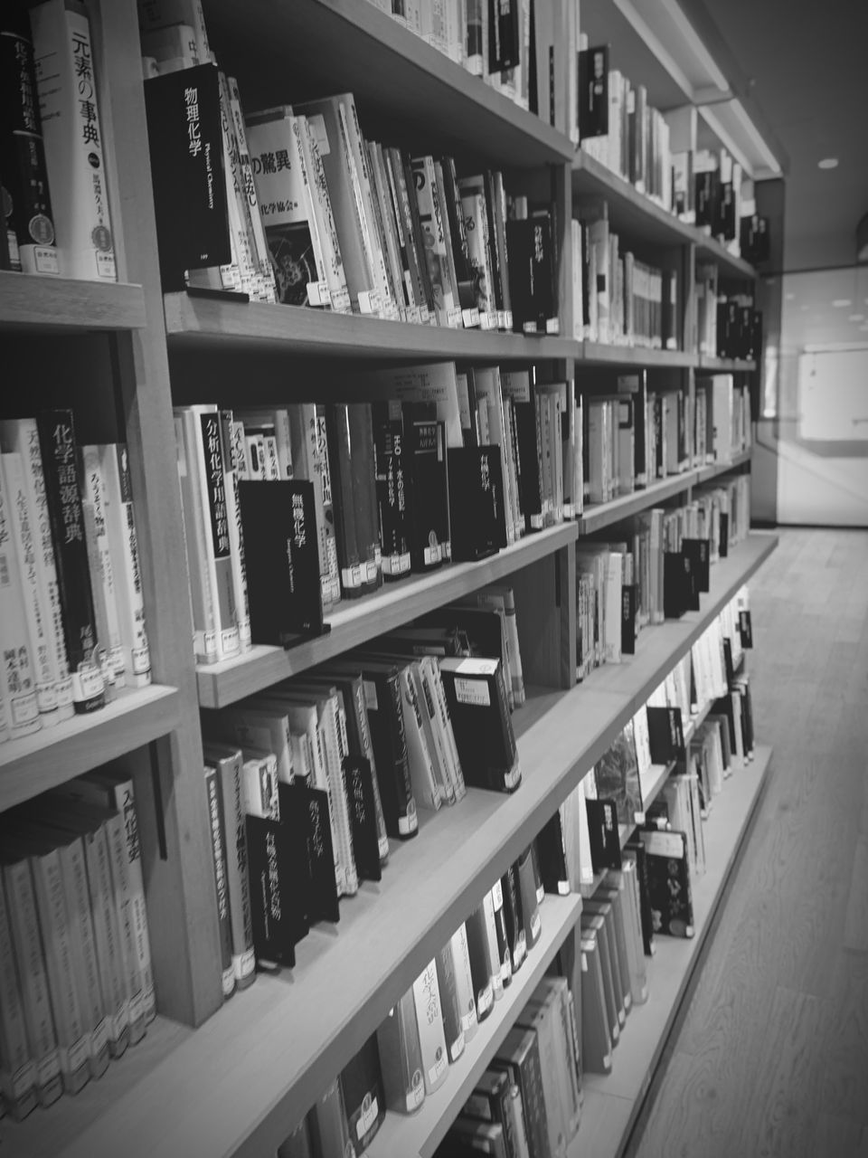 ROW OF BOOKS ON SHELF IN LIBRARY