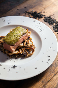 High angle view of meal served in plate