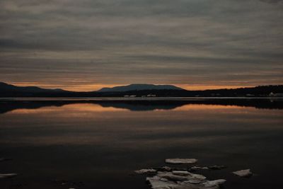 Scenic view of lake against sky during sunset