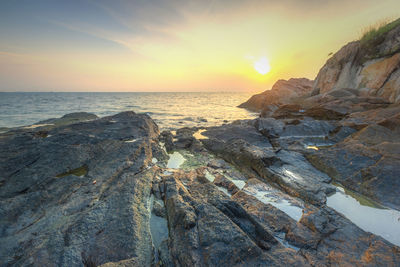 Scenic view of sea against sky during sunset