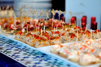 Food served in tray on table