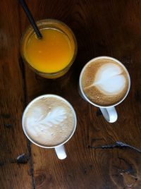 High angle view of coffee on table